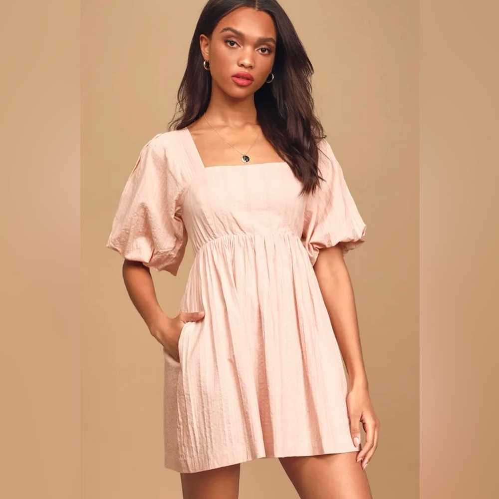 Maximum cuteness blush pink puff sleeve babydoll dress